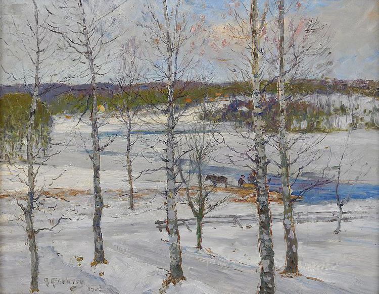 Anton Genberg Winter landscape of Norrland with birch trees oil painting image